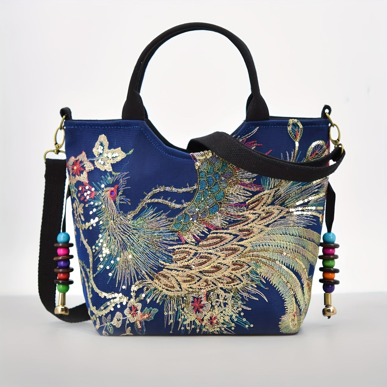 Vintage Canvas Embroidered Large Capacity Shoulder Strap Crossbody Tote Bag