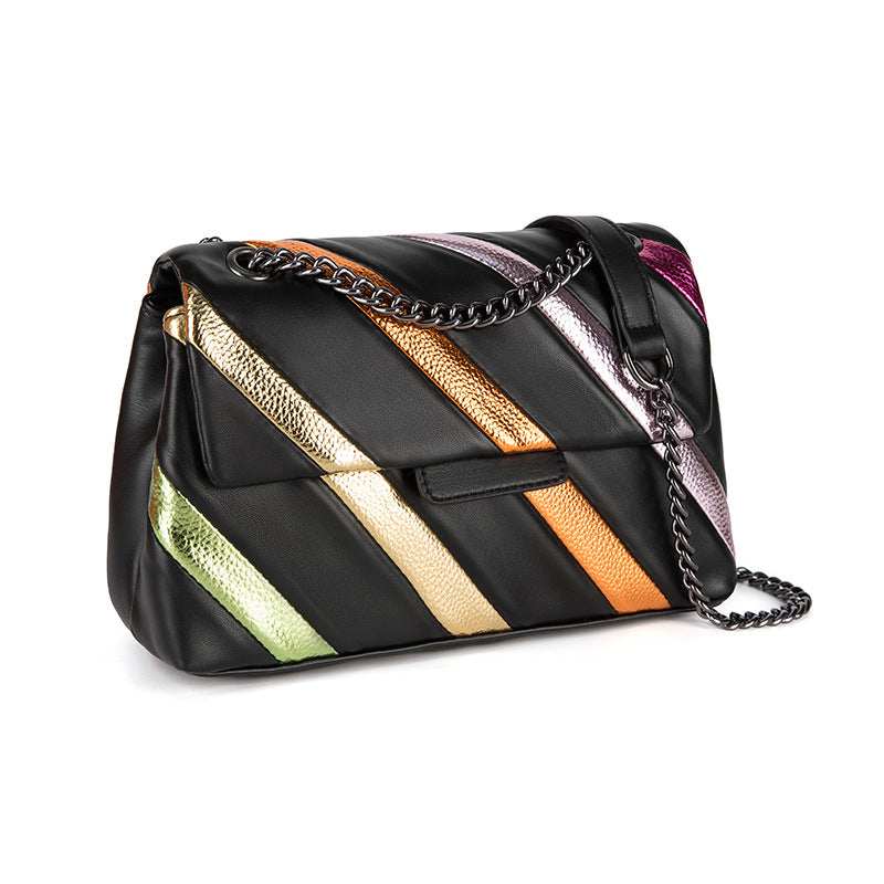 Rainbow Contrast Stitching Chain Shoulder Crossbody Bag