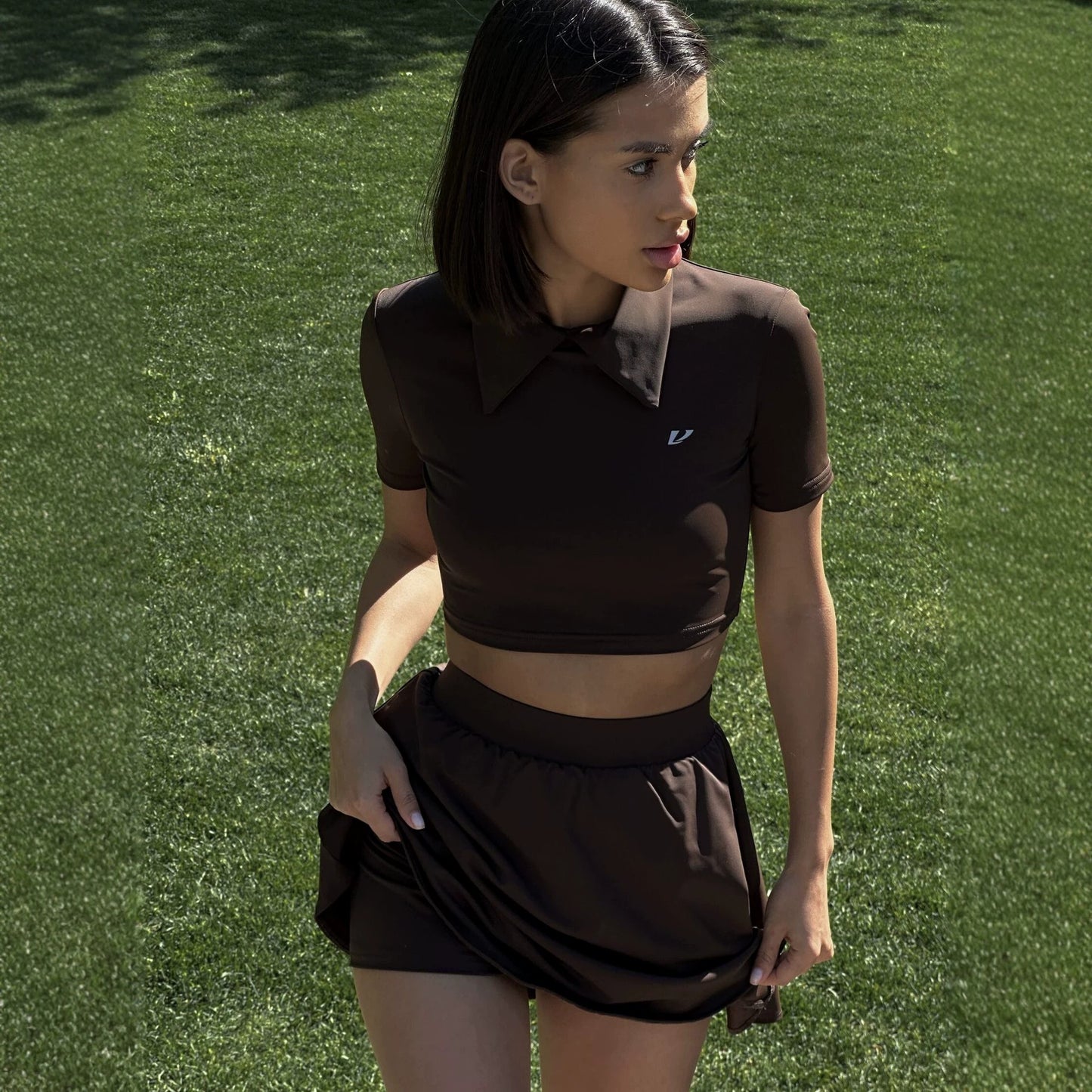 Collared Cropped Polo Shirt and Skirt Sporty Casual Set