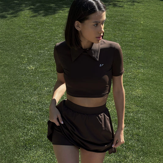 Collared Cropped Polo Shirt and Skirt Sporty Casual Set