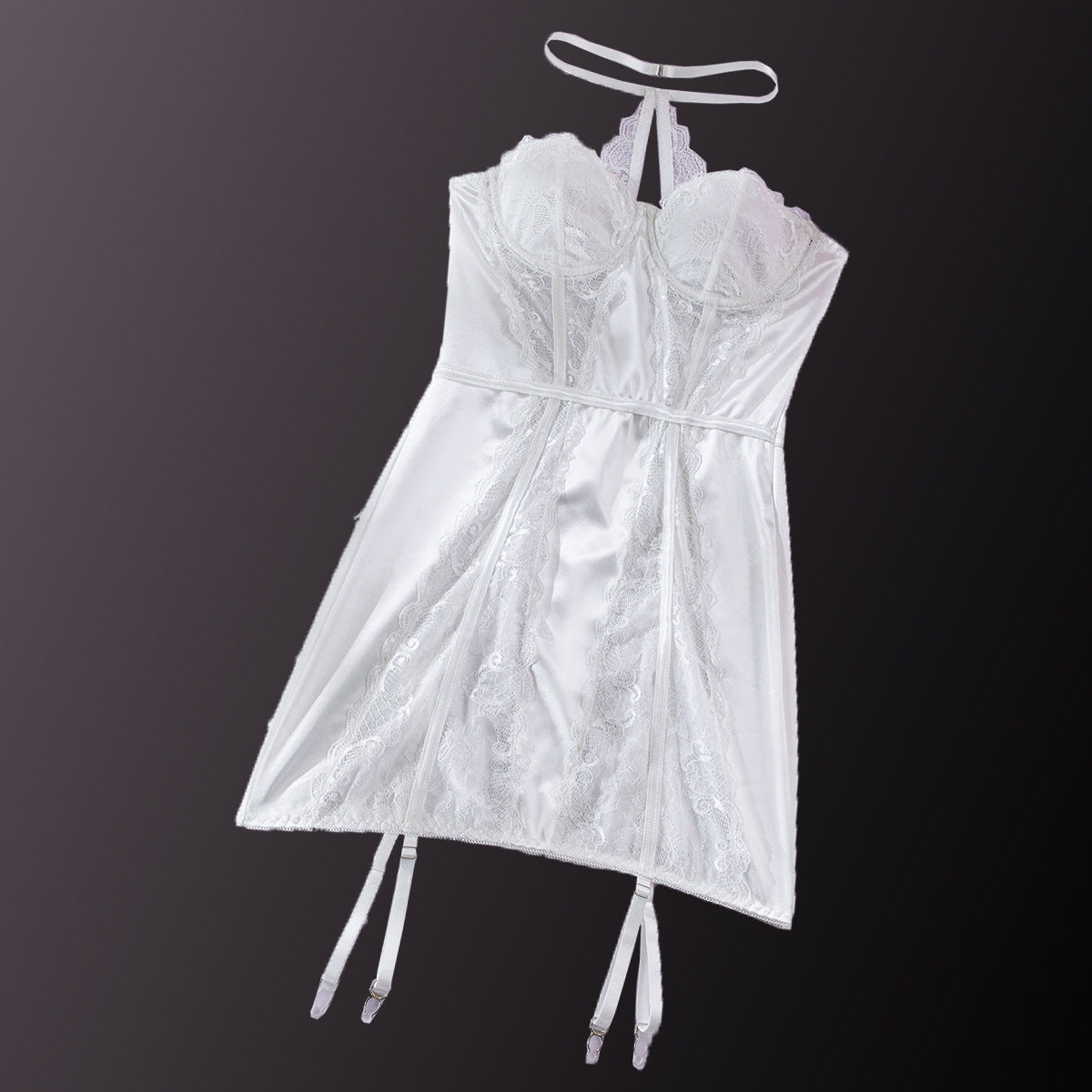 Hollow Lace Stitching Gathered Back Halter Neck Versatile Dress