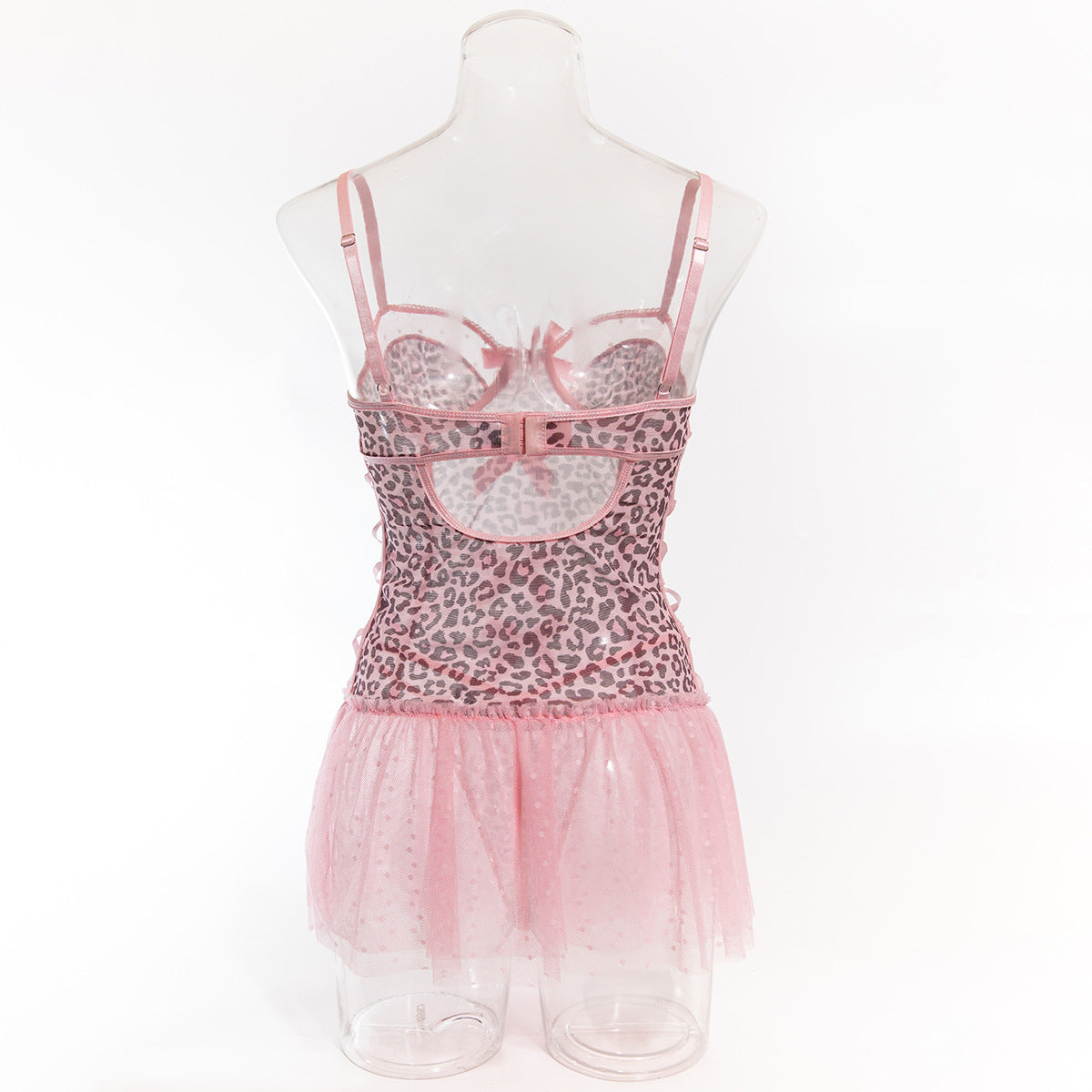 Sexy Pink Leopard Print Tulle Puffy Dress + T-Back