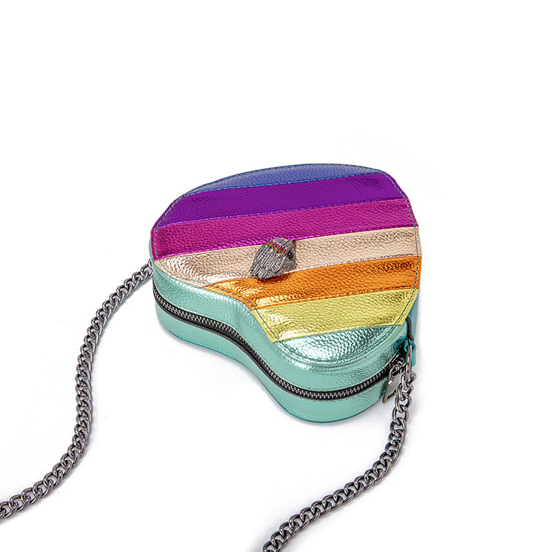 Love-shaped Rainbow Spliced Chain Shoulder Eagle Head Small Bag