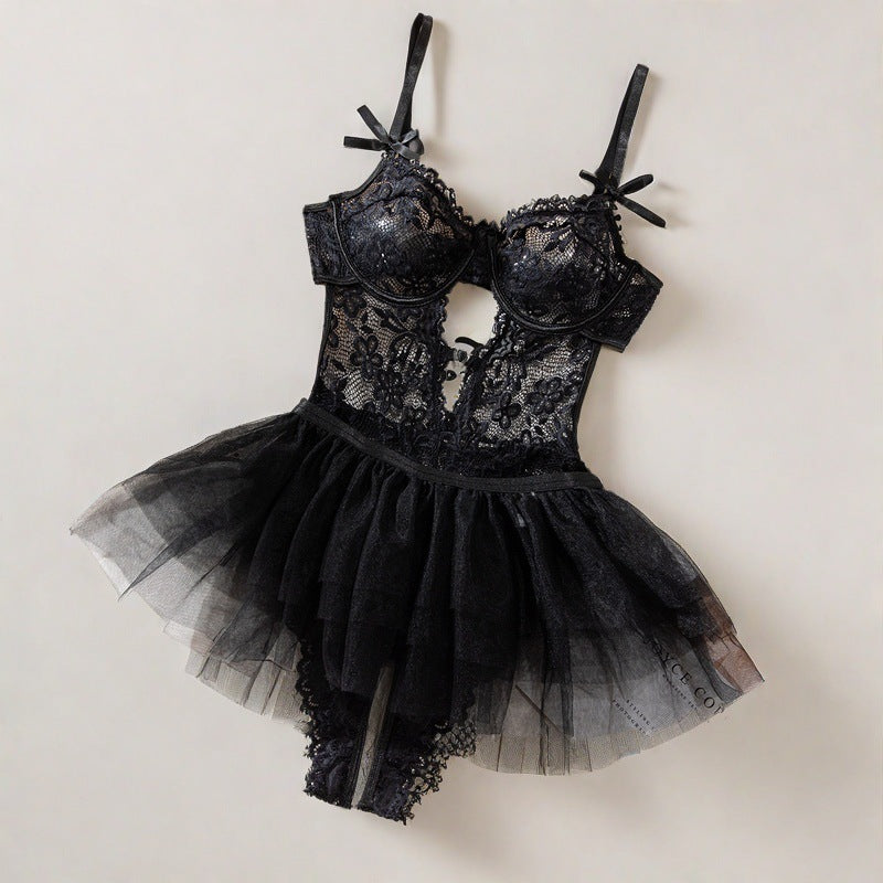 Heart Accessory Lace Detachable Sexy Dress Two-piece Set