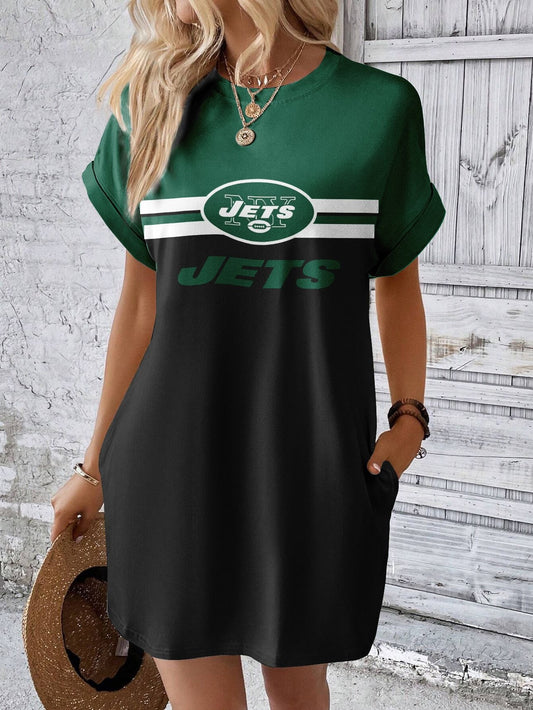 New York Jets Stylish Team Print Crew Neck Dress