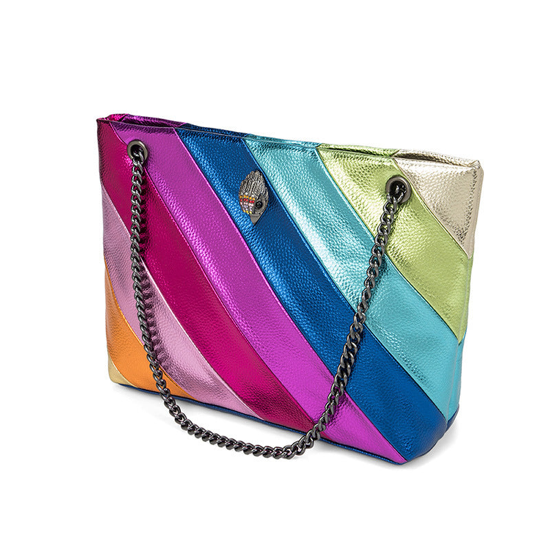 Rainbow Contrast Patchwork Chain Eagle Head Crossbody Bag