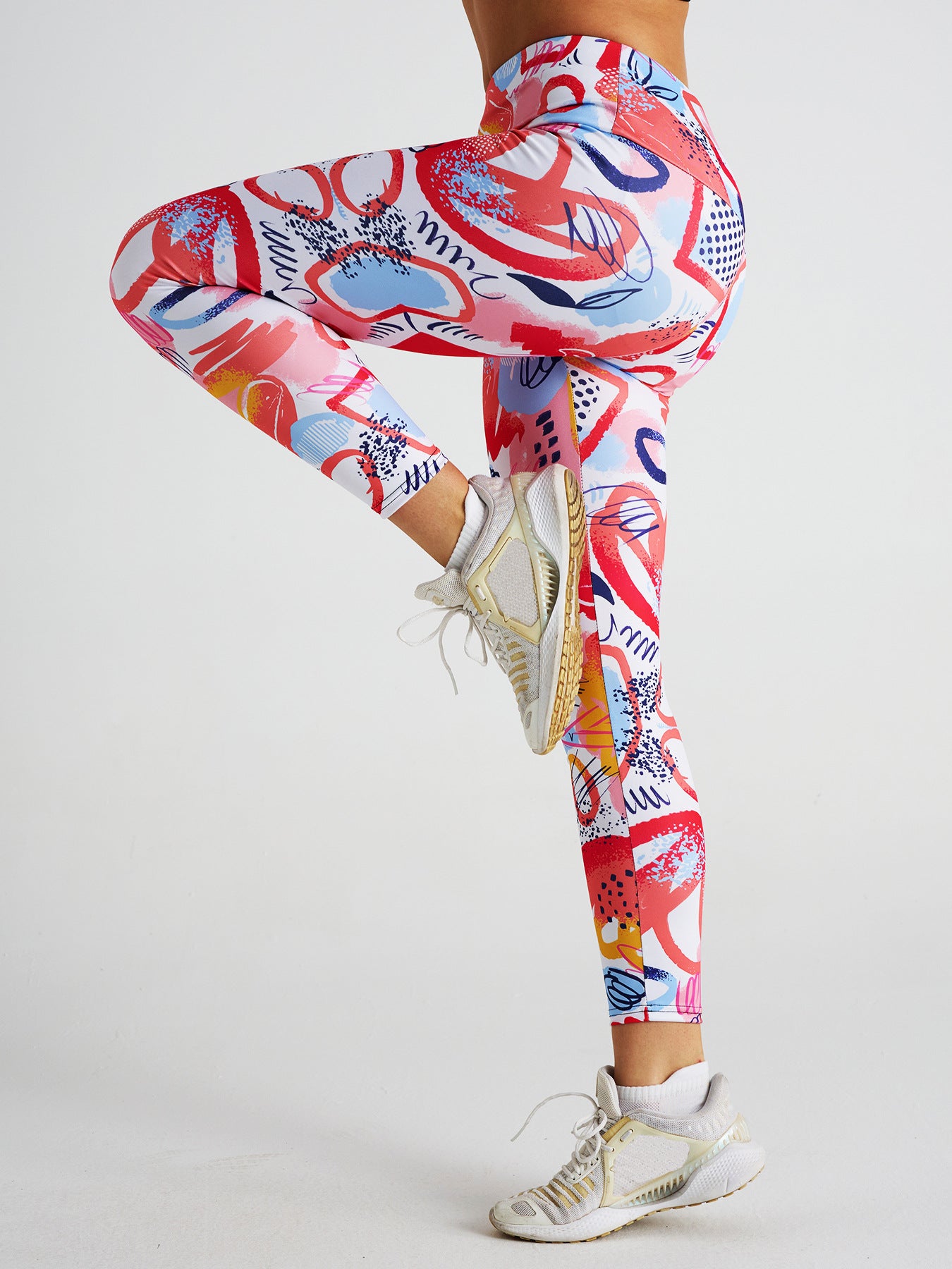 Pink Love Print High Waist Sports Fitness Yoga Pants