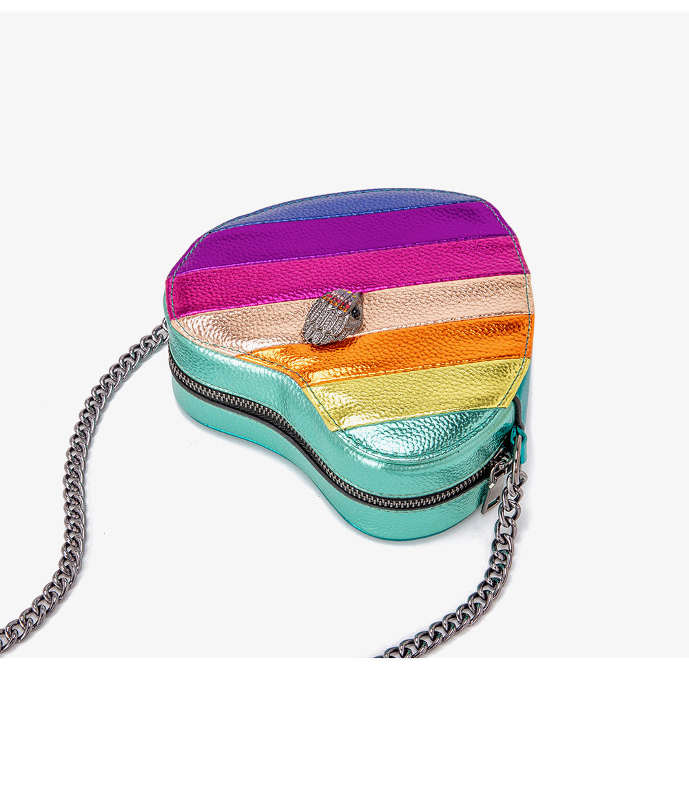 Love-shaped Rainbow Spliced Chain Shoulder Eagle Head Small Bag