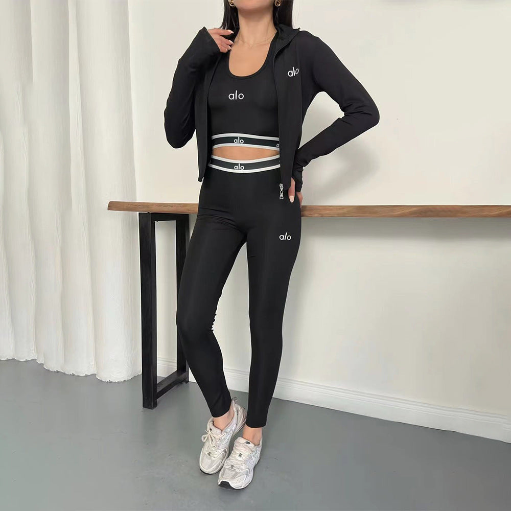 Fashionable Casual Embroidered Sports Yoga Three-piece Set