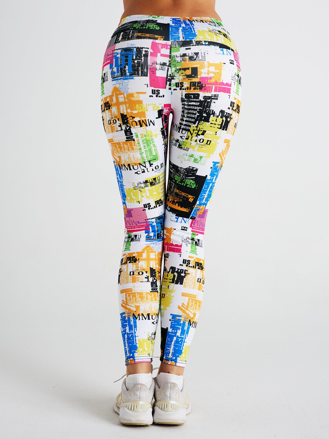 Abstract Graffiti Newspaper Print High Waist Sports Fitness Yoga Pants