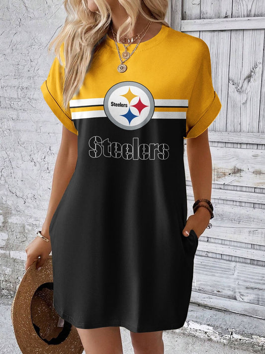 Pittsburgh Steelers Stylish Team Print Crew Neck Dress