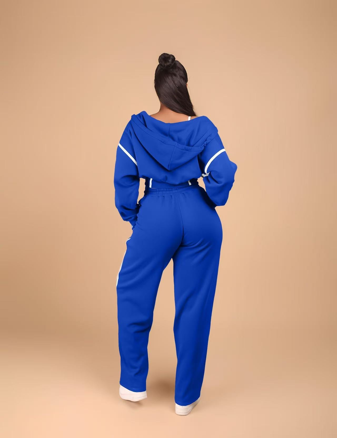 Fashionable Patchwork Hooded Sweatshirt Sports Casual Three-piece Suit