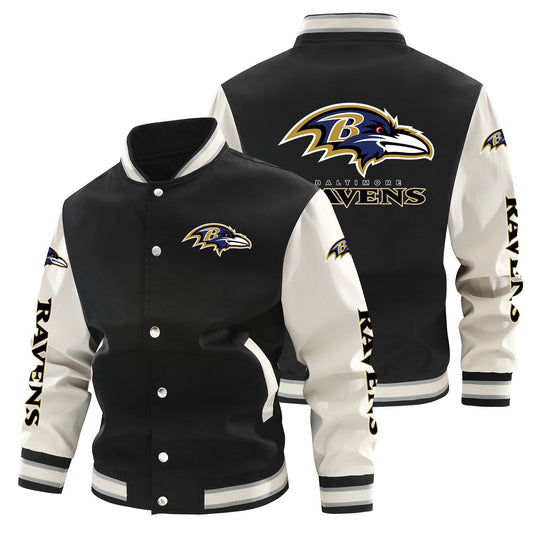 Baltimore Ravens Printed Sporty Loose-fit Baseball Jacket