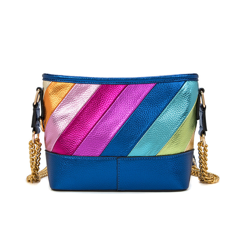 Contrast Rainbow Patchwork Chain Shoulder Crossbody Bag