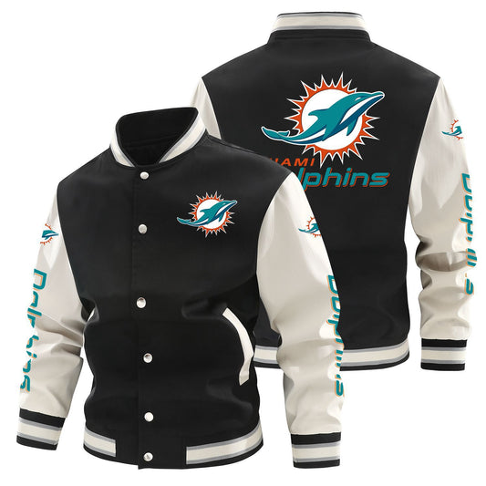 Miami Dolphins Printed Sporty Loose-fit Baseball Jacket