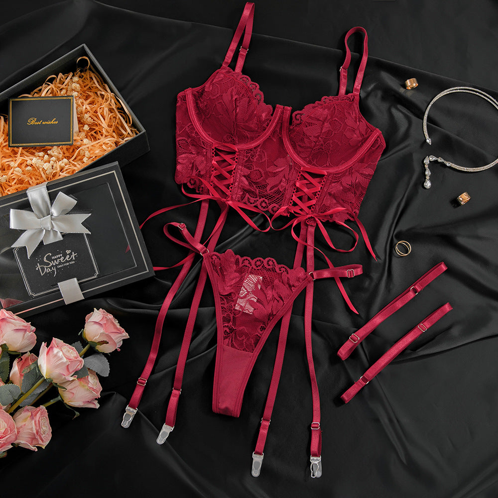 Sexy Camisole Lace Half Cup Herringbone Underwire Gathered Bra Set