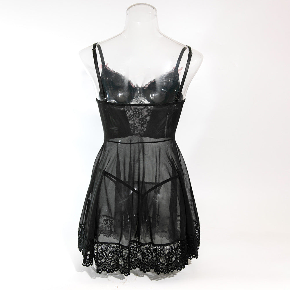 Sexy See-Through Lace Lightweight Underwire Gathered Dress