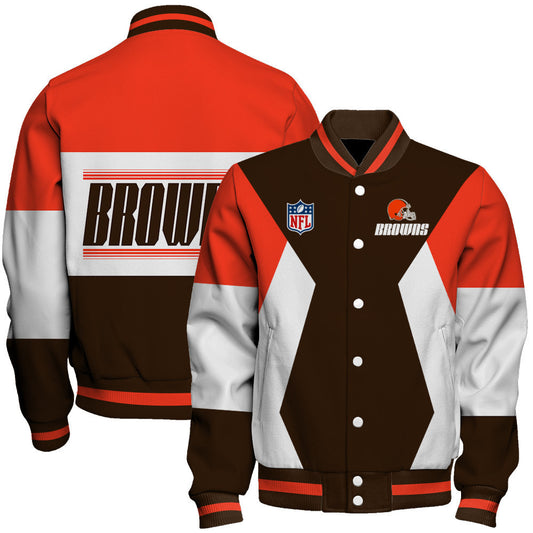 Cleveland Browns Printed Team Color-block Single-layer Thin Stand-collar Jacket