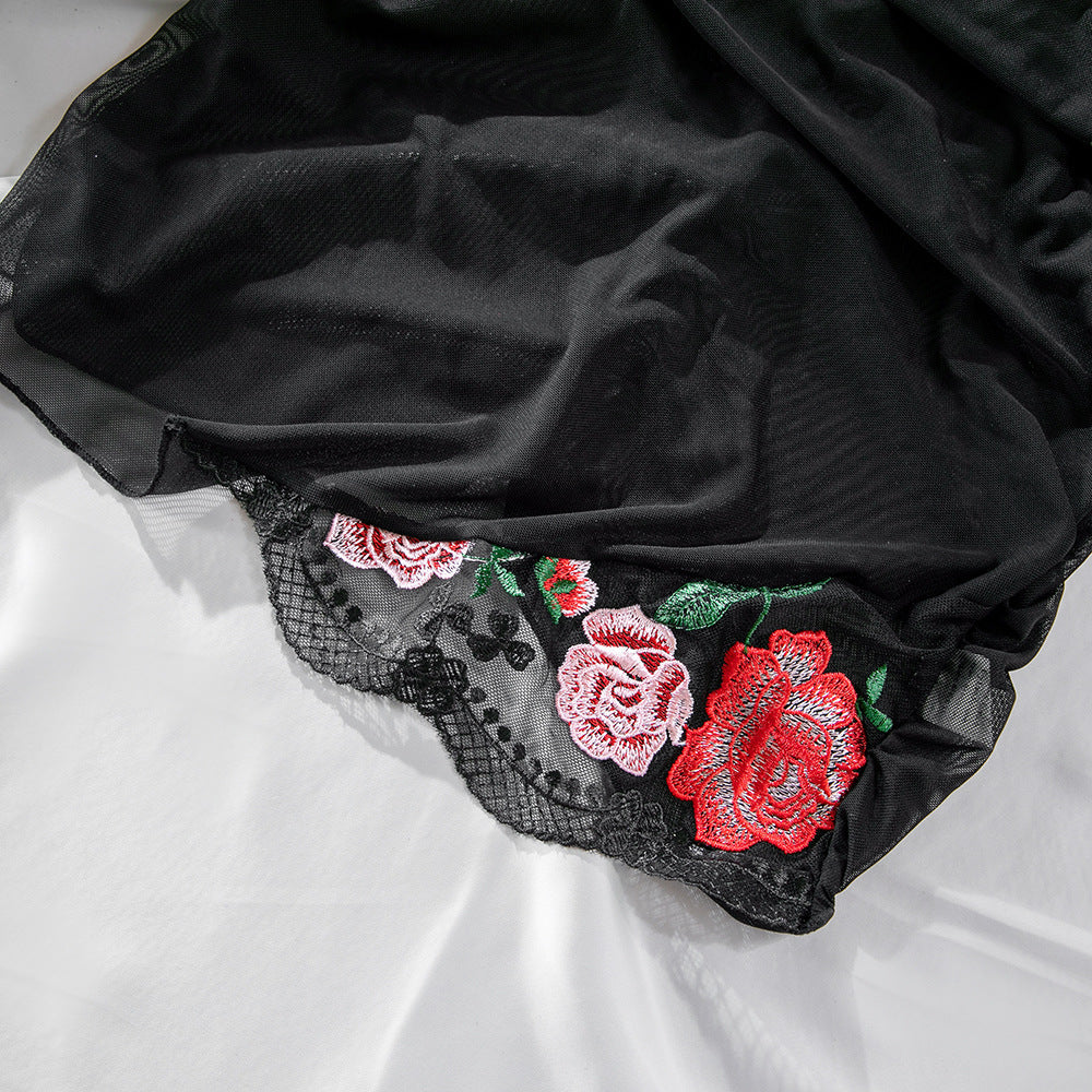 Sexy Lace See-through Stitching Embroidery Steel Ring Gathered One-piece Hip Nightdress