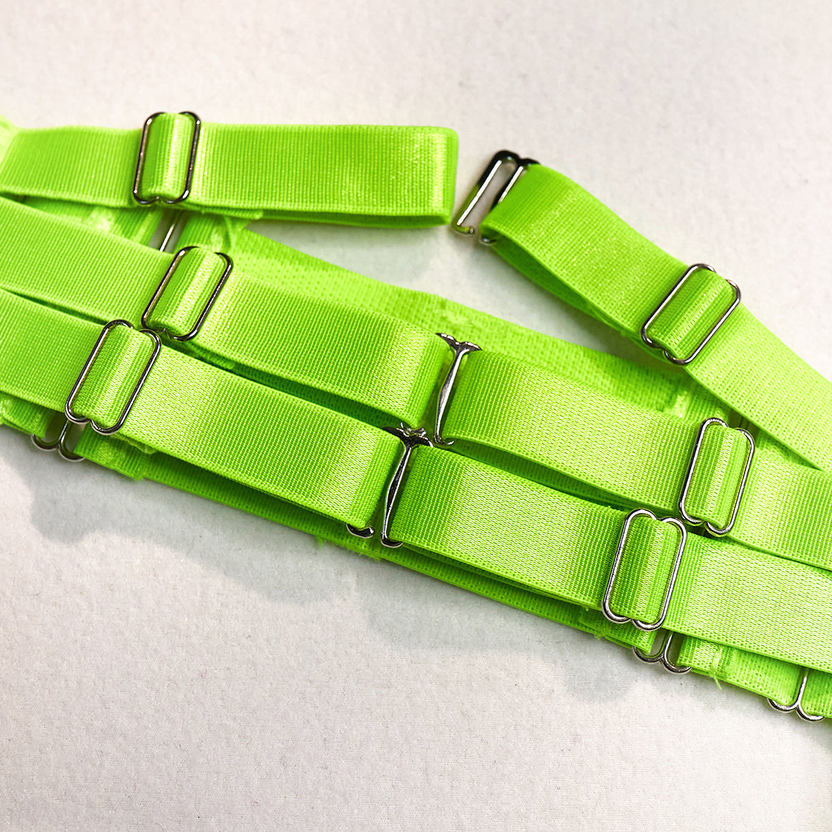Sexy Fluorescent Green Scarf Strap Shawl Transparent Mesh Steel Ring Gathered Comfortable Jumpsuit