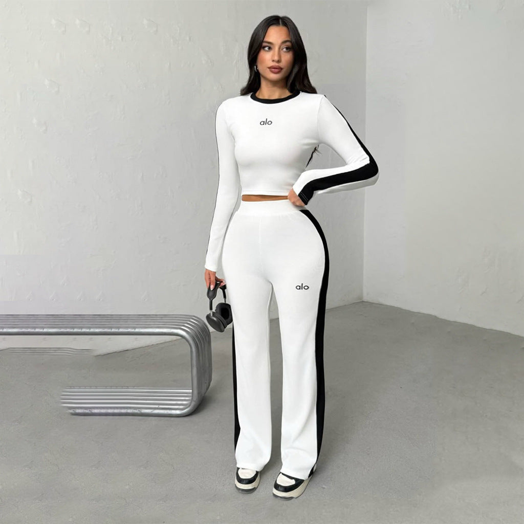 Embroidered Wide-leg Trousers Casual Sportswear Set