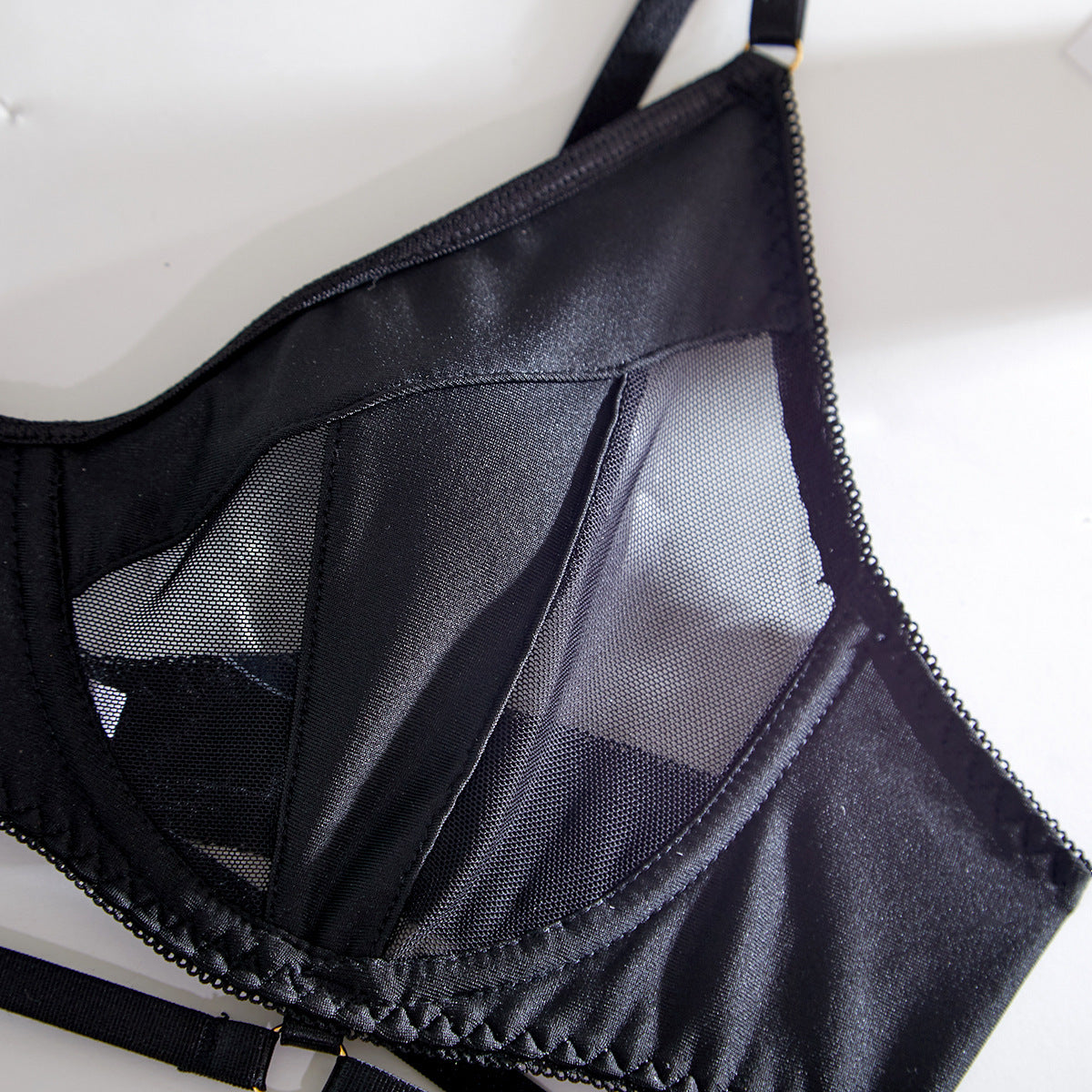 Sexy Transparent Mesh Underwire Gathered Waist Bra Set