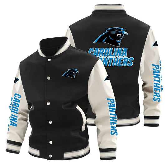 Carolina Panthers Printed Sporty Loose-fit Baseball Jacket