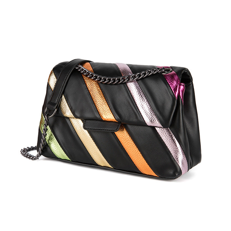 Rainbow Contrast Stitching Chain Shoulder Crossbody Bag