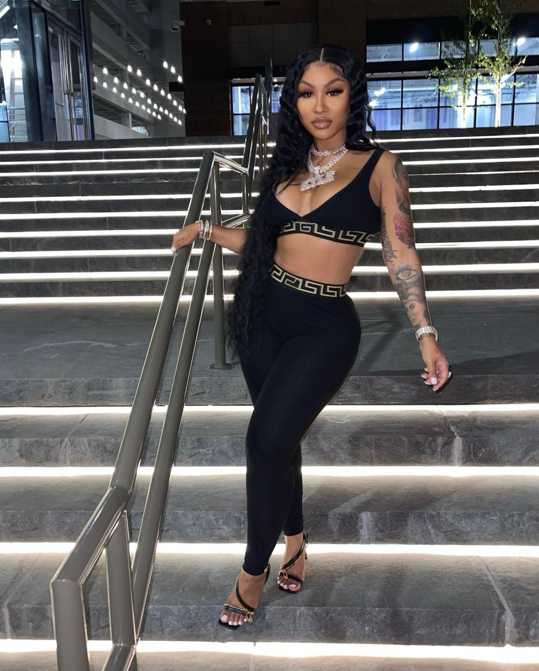 Trendy Printed Sexy Tight Sleeveless Cropped Pants Set