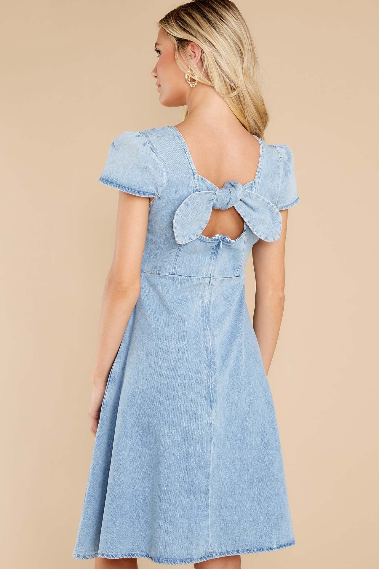 Temperament Commuting Solid Color Washed Denim A-line Dress