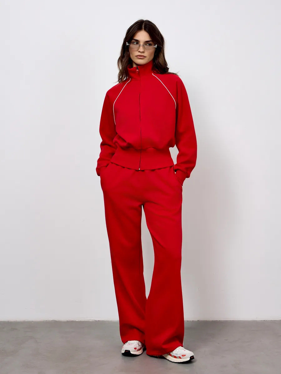 Stylish Line Long-Sleeved Zipper Cardigan Loose-Fitting Trousers Casual Suit