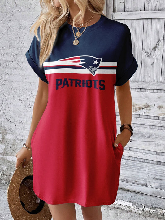 New England Patriots Stylish Team Print Crew Neck Dress