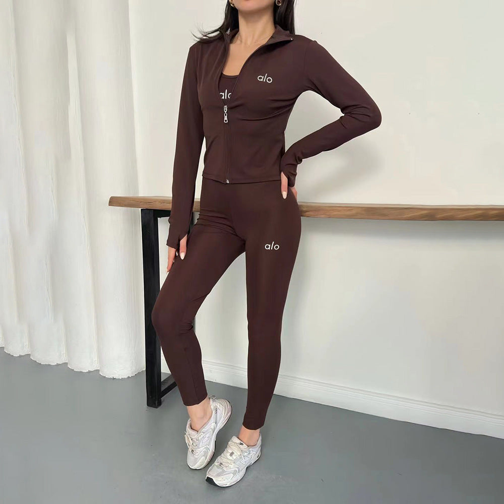 Fashionable Casual Embroidered Sports Yoga Three-piece Set
