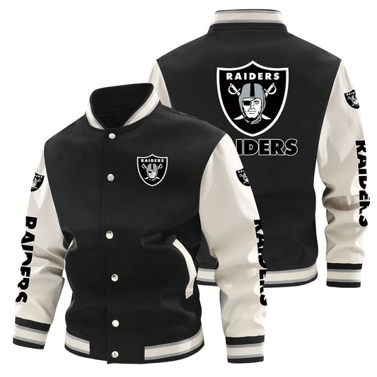 Las Vegas Raiders Printed Sporty Loose-fit Baseball Jacket