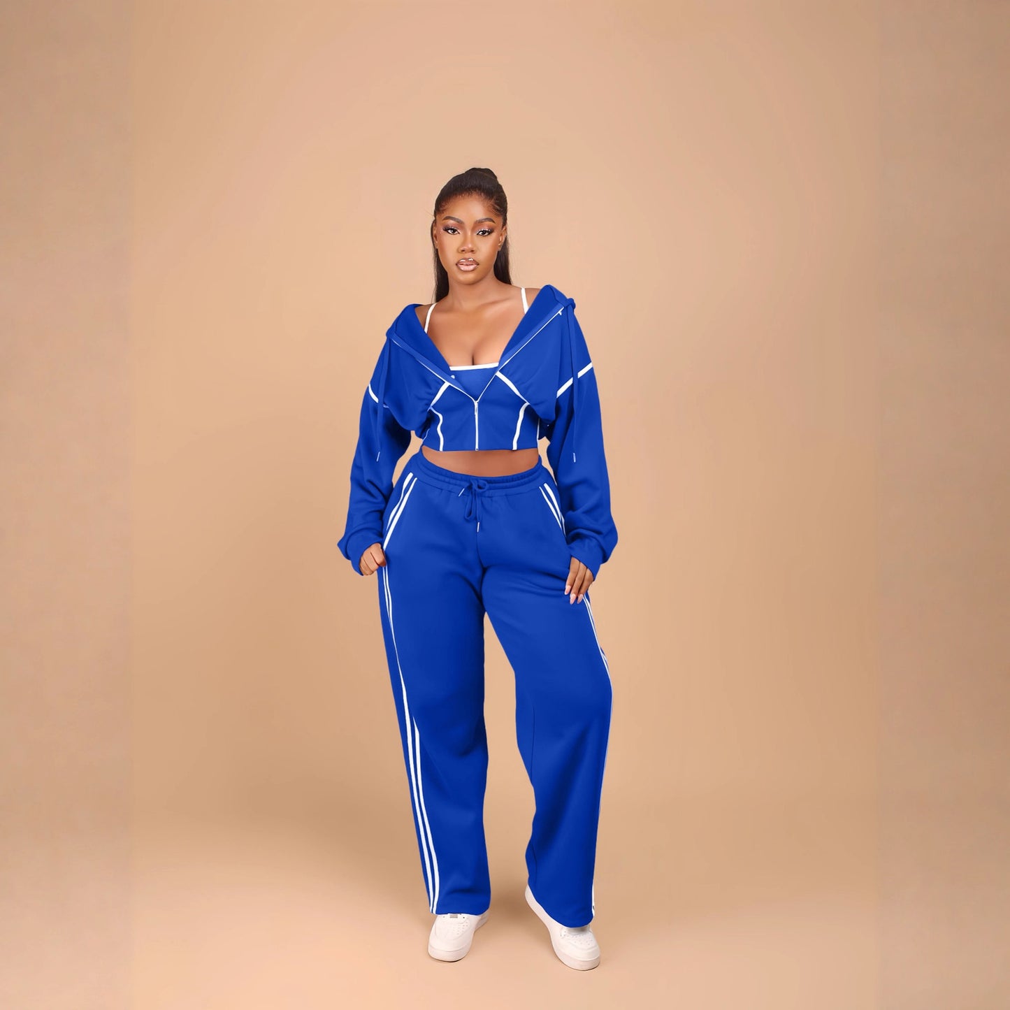 Fashionable Patchwork Hooded Sweatshirt Sports Casual Three-piece Suit