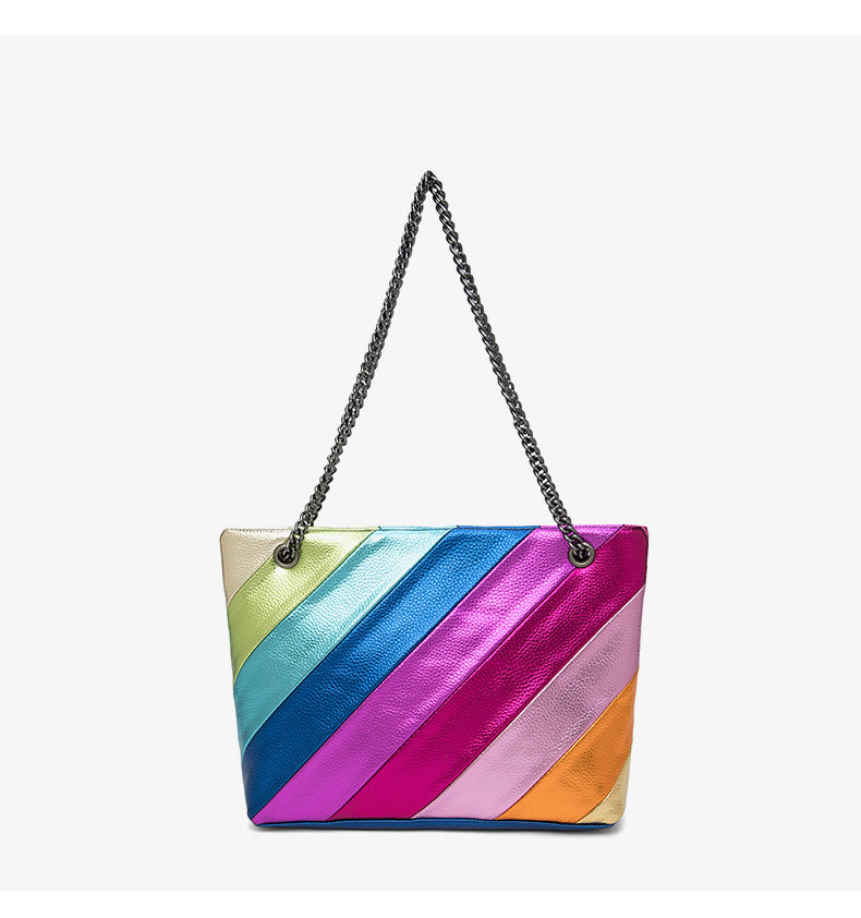 Contrast Color Stitching Chain Rainbow Handheld Crossbody Bag