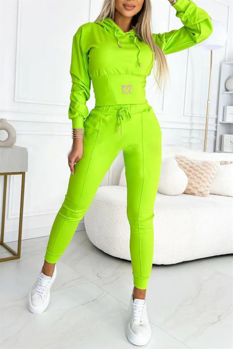 Waist-cinching Hooded Top and Trousers Casual Sportswear Set