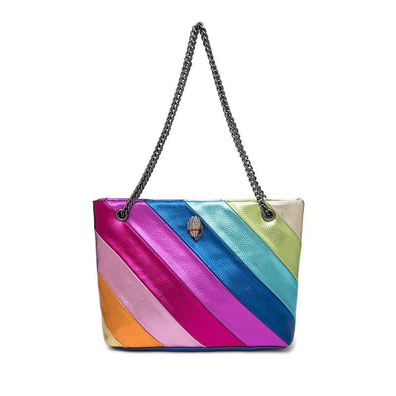 Rainbow Contrast Patchwork Chain Eagle Head Crossbody Bag