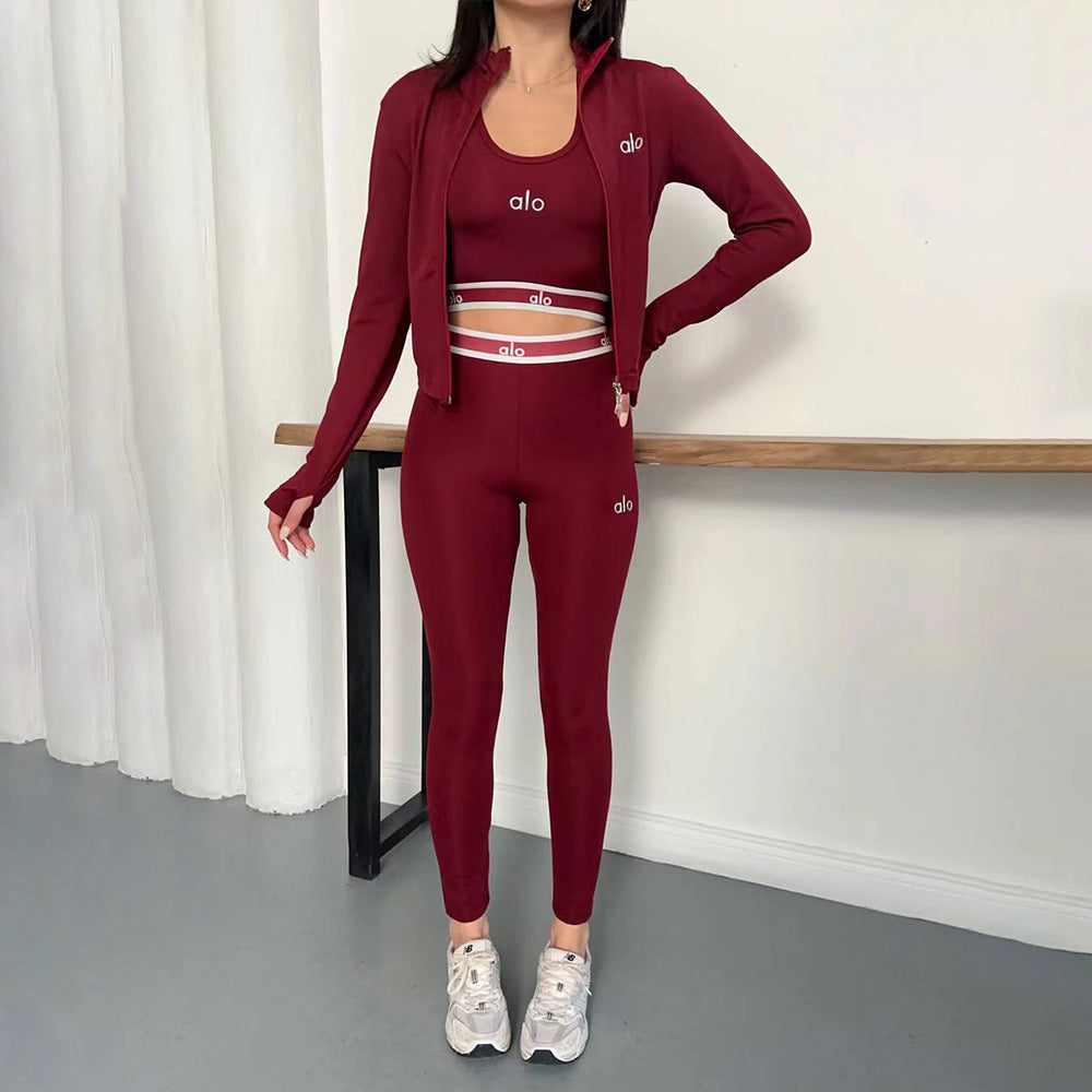 Fashionable Casual Embroidered Sports Yoga Three-piece Set