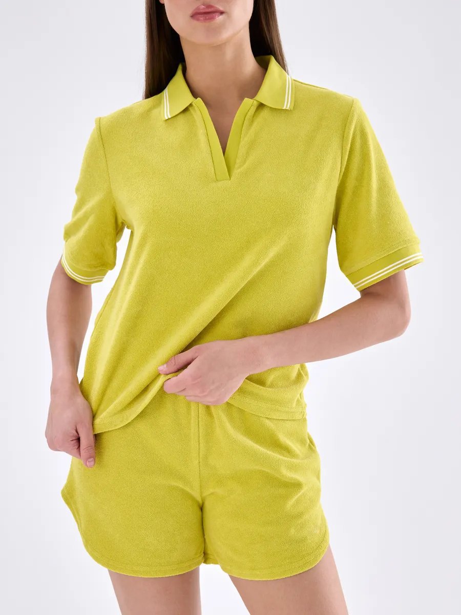 New Summer Polo Collar Short-sleeved Top and Wide-leg Shorts Casual Suit