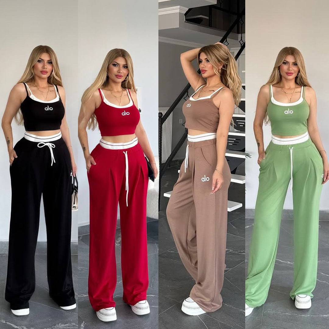 Stylish and Versatile Suspender Wide-leg Pants Casual Suit
