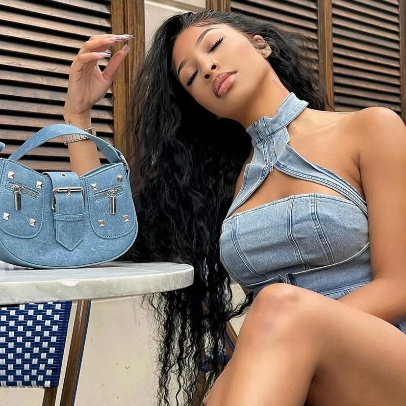 Casual Halter Neck Zipper Sexy Stretch Washed Denim Skirt Set
