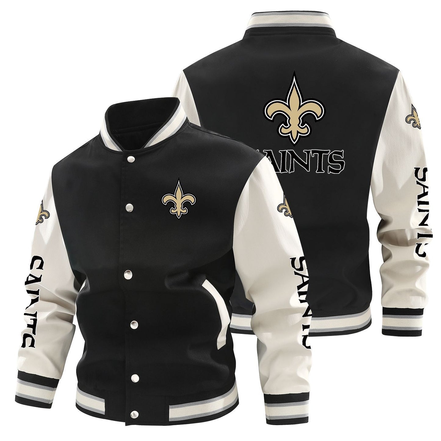 New Orleans Saints Printed Sporty Loose-fit Baseball Jacket