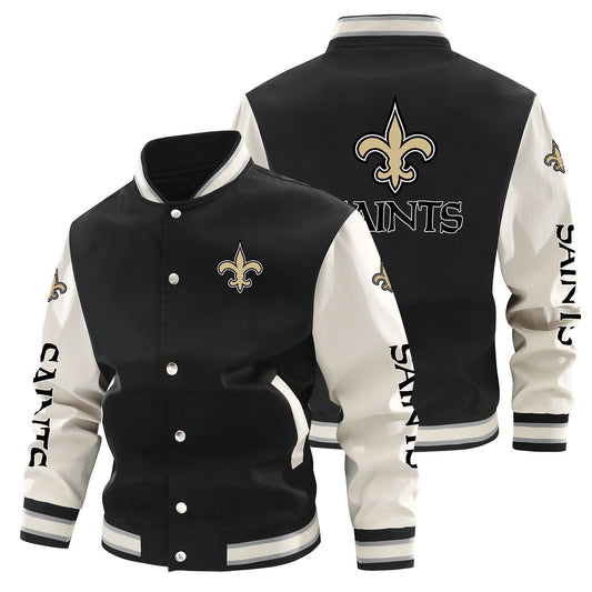 New Orleans Saints Printed Sporty Loose-fit Baseball Jacket