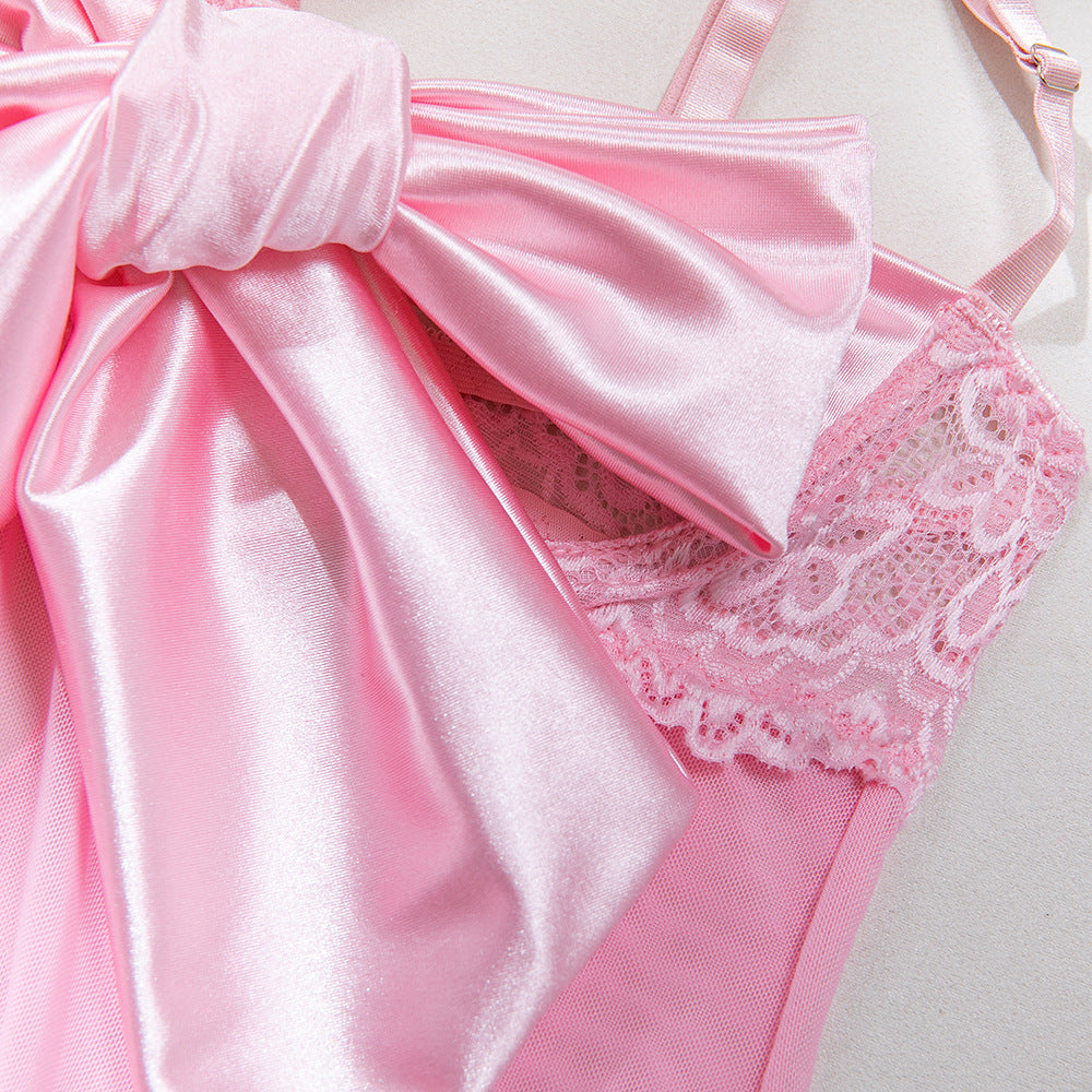Sexy Transparent Mesh Underwire Gathered Bowknot Dress