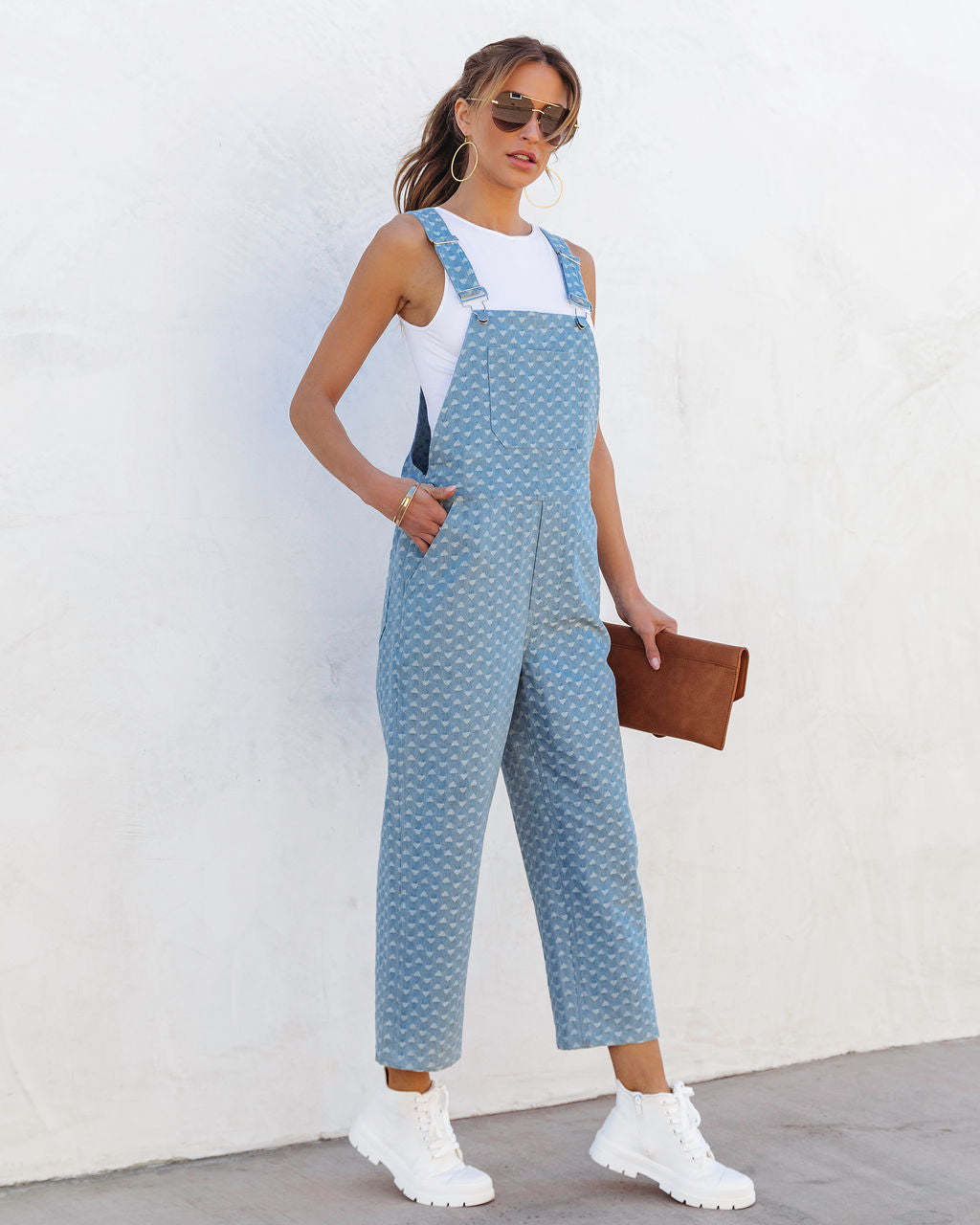 Loose Casual Washed Jacquard Denim Overalls