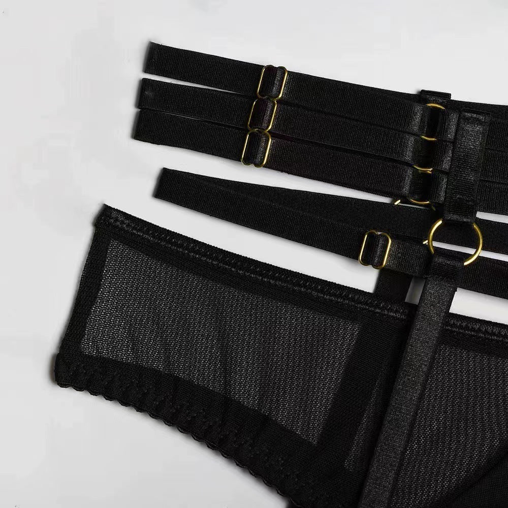 Sexy Transparent Mesh Underwire Gathered Waist Bra Set