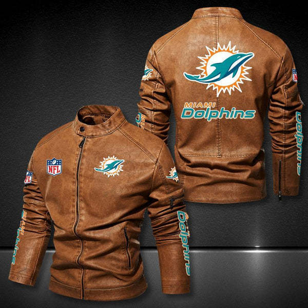 Miami Dolphins  Vintage Distressed Leather Jacket