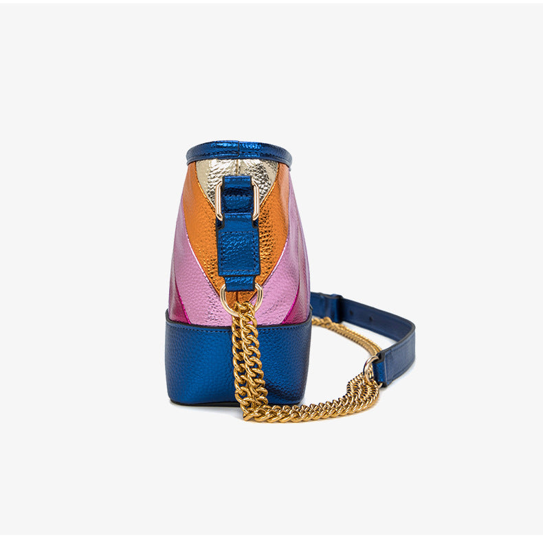 Contrast Rainbow Patchwork Chain Shoulder Crossbody Bag