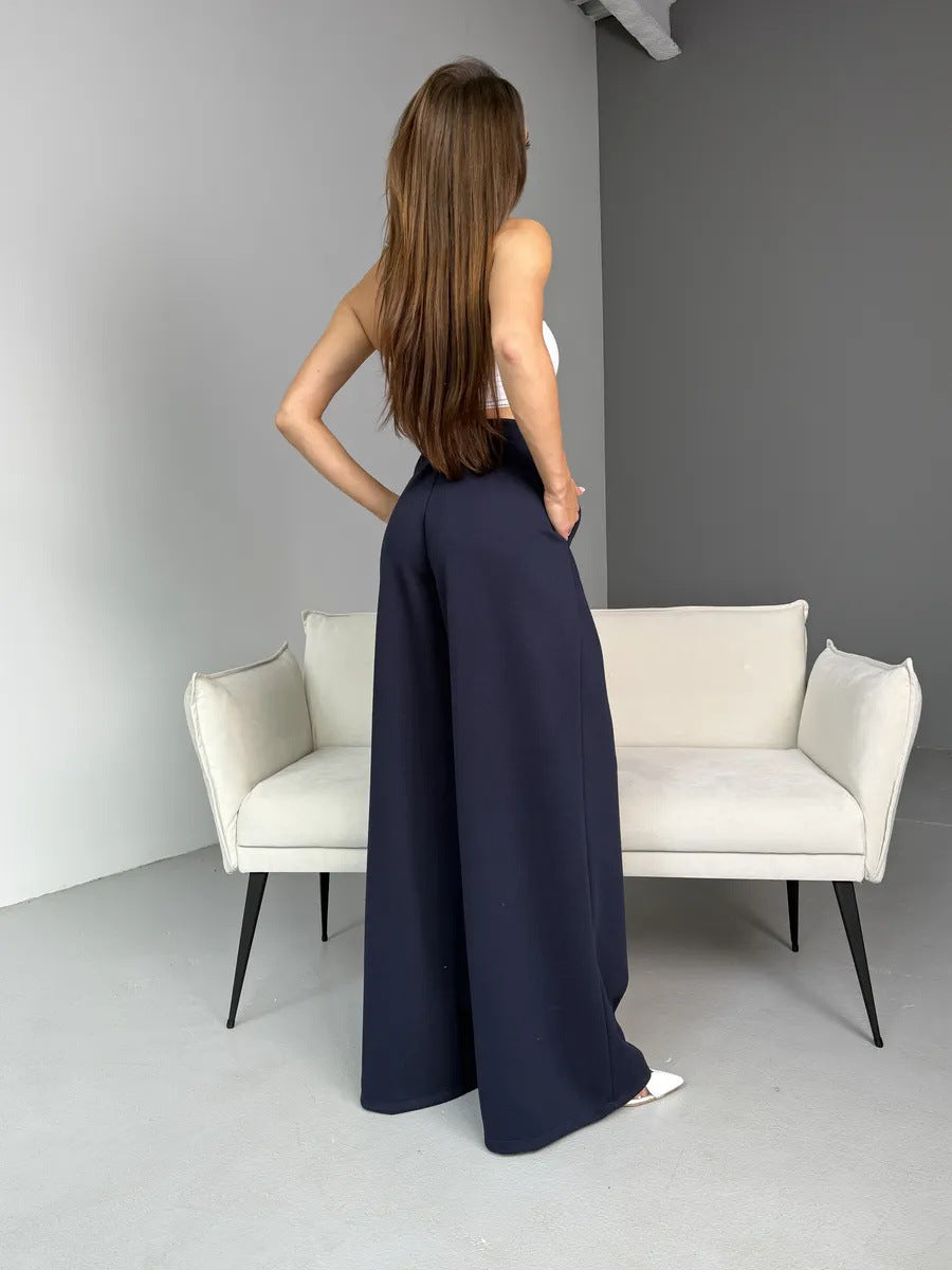 Stand-up Collar Long-sleeved Belted Sweatshirt and Casual Pants Set